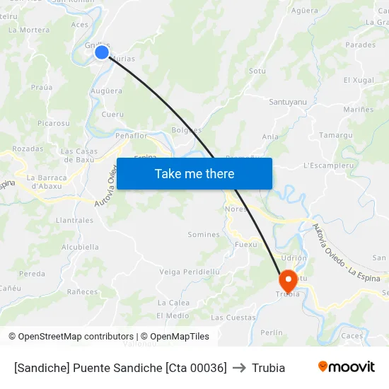 [Sandiche]  Puente Sandiche [Cta 00036] to Trubia map