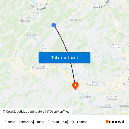[Tabláu|Tablado]  Tabláu [Cta 00054] to Trubia map