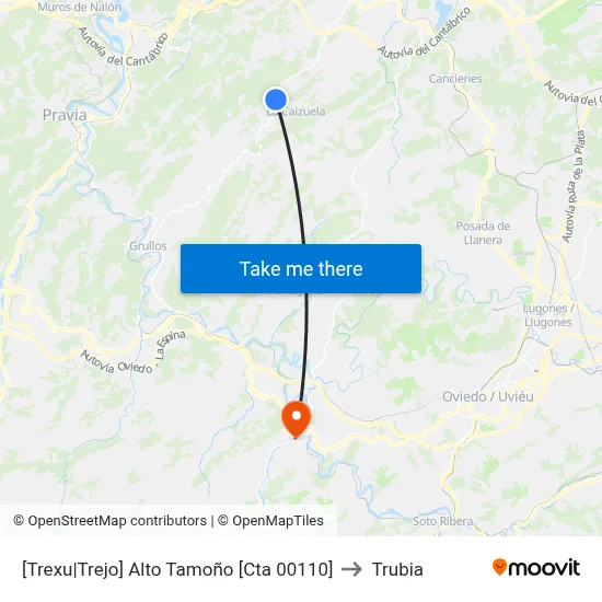 [Trexu|Trejo]  Alto Tamoño [Cta 00110] to Trubia map
