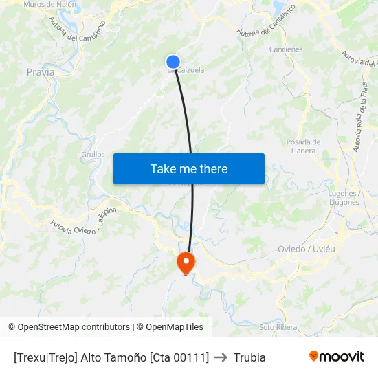 [Trexu|Trejo]  Alto Tamoño [Cta 00111] to Trubia map
