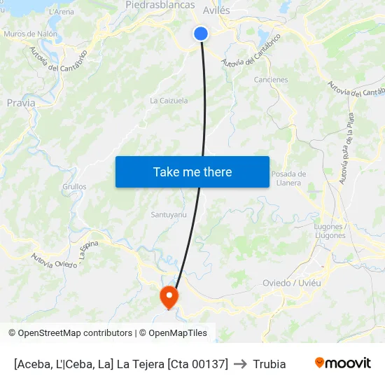 [Aceba, L'|Ceba, La]  La Tejera [Cta 00137] to Trubia map