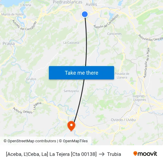 [Aceba, L'|Ceba, La]  La Tejera [Cta 00138] to Trubia map