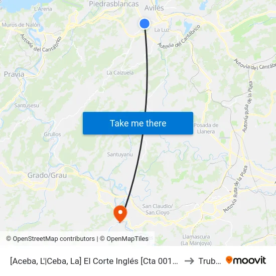 [Aceba, L'|Ceba, La]  El Corte Inglés [Cta 00139] to Trubia map