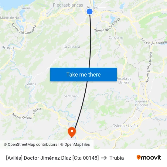 [Avilés]  Doctor Jiménez Díaz [Cta 00148] to Trubia map