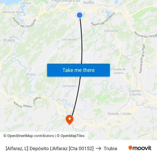[Alfaraz, L']  Depósito L'Alfaraz [Cta 00152] to Trubia map