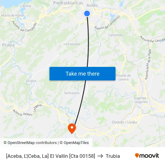 [Aceba, L'|Ceba, La]  El Vallín [Cta 00158] to Trubia map