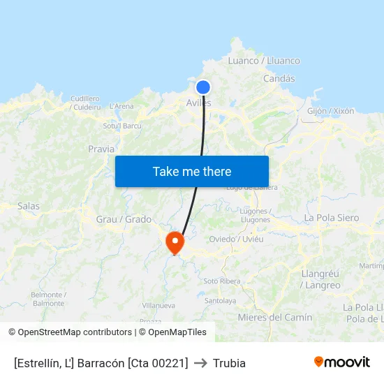 [Estrellín, L']  Barracón [Cta 00221] to Trubia map