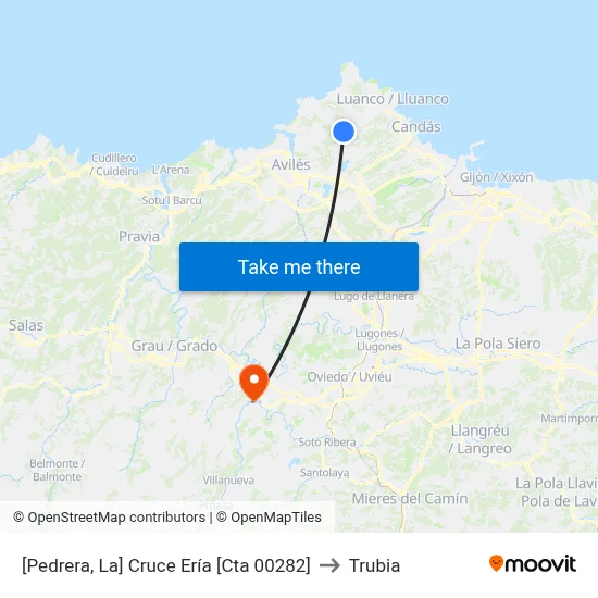 [Pedrera, La]  Cruce Ería [Cta 00282] to Trubia map