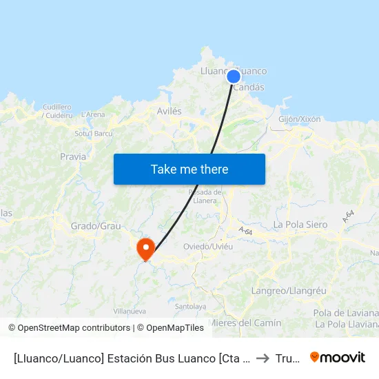 [Lluanco/Luanco]  Estación Bus Luanco [Cta 00299] to Trubia map