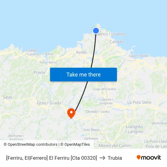 [Ferriru, El|Ferrero]  El Ferriru [Cta 00320] to Trubia map