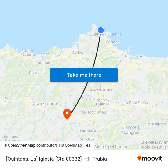 [Quintana, La]  Iglesia [Cta 00332] to Trubia map