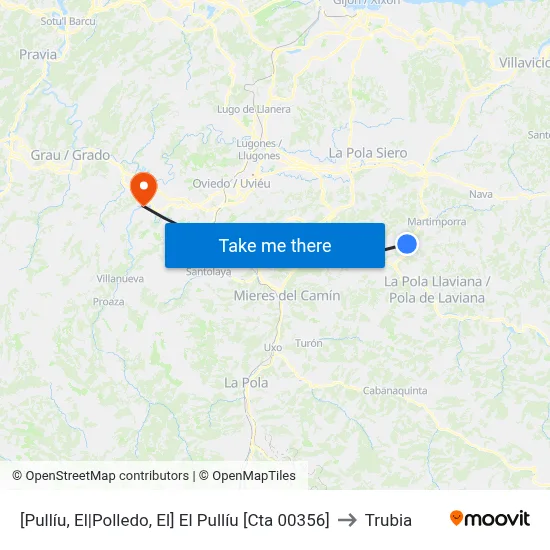 [Pullíu, El|Polledo, El]  El Pullíu [Cta 00356] to Trubia map