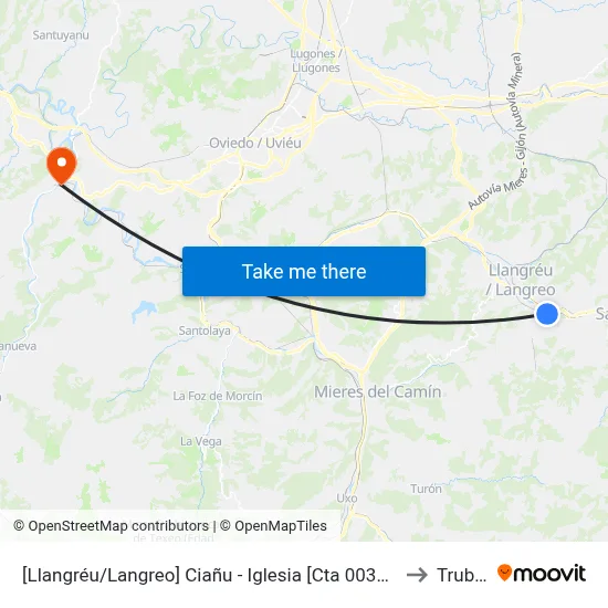 [Llangréu/Langreo]  Ciañu - Iglesia [Cta 00378] to Trubia map