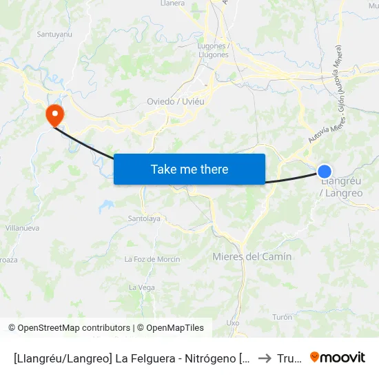 [Llangréu/Langreo]  La Felguera - Nitrógeno [Cta 00411] to Trubia map