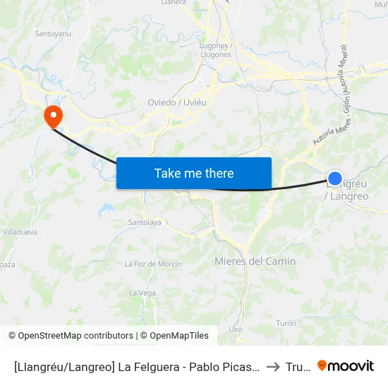 [Llangréu/Langreo]  La Felguera - Pablo Picasso [Cta 00414] to Trubia map