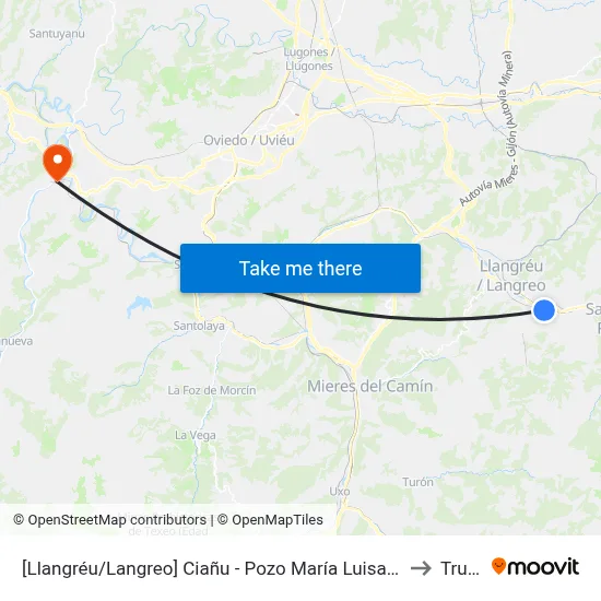 [Llangréu/Langreo]  Ciañu - Pozo María Luisa [Cta 00431] to Trubia map