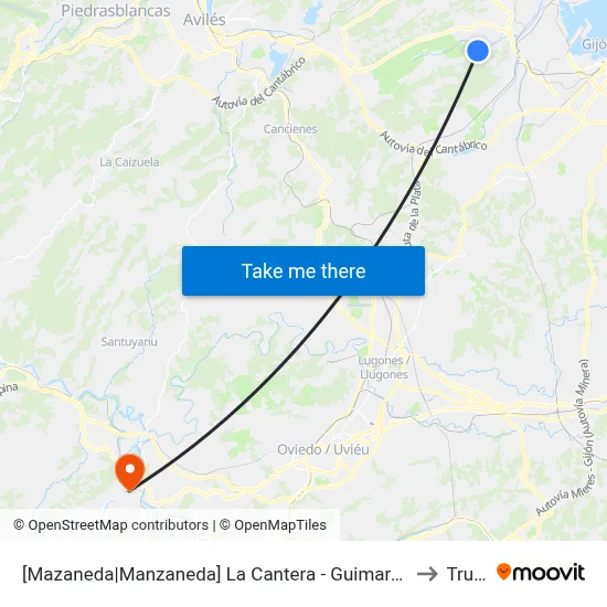 [Mazaneda|Manzaneda]  La Cantera - Guimarán [Cta 00589] to Trubia map