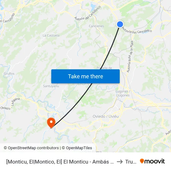 [Monticu, El|Montico, El]  El Monticu - Ambás [Cta 00621] to Trubia map