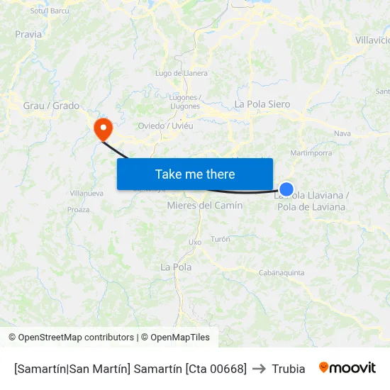 [Samartín|San Martín]  Samartín [Cta 00668] to Trubia map