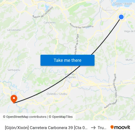 [Gijón/Xixón]  Carretera Carbonera 39 [Cta 00789] to Trubia map