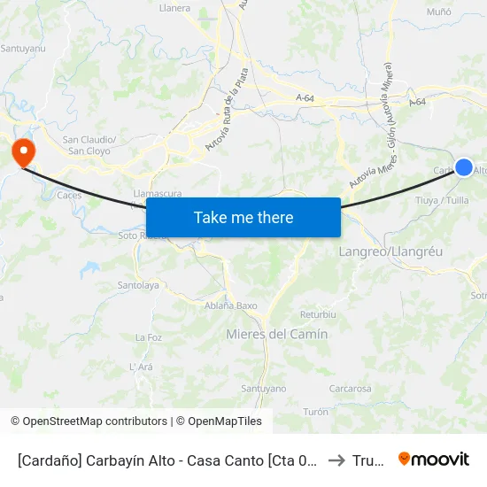 [Cardaño]  Carbayín Alto - Casa Canto [Cta 00846] to Trubia map