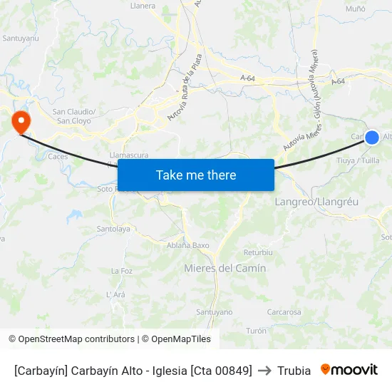 [Carbayín]  Carbayín Alto - Iglesia [Cta 00849] to Trubia map
