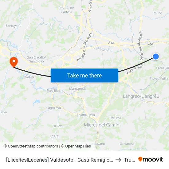 [Lliceñes|Leceñes]  Valdesoto - Casa Remigio [Cta 00939] to Trubia map