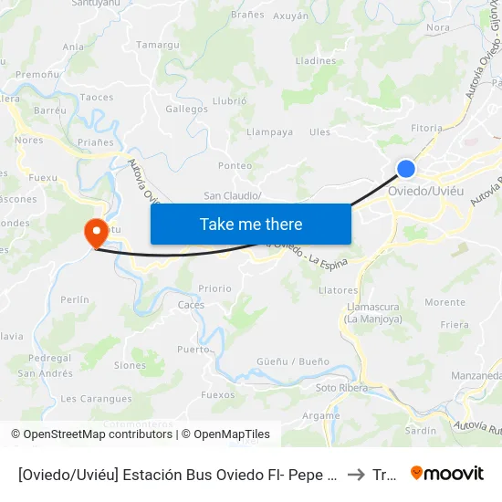 [Oviedo/Uviéu]  Estación Bus Oviedo Fl- Pepe Cosmen [Cta 01549] to Trubia map
