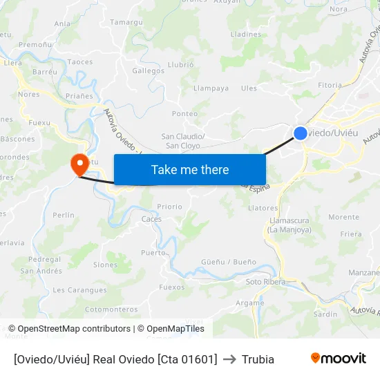 [Oviedo/Uviéu]  Real Oviedo [Cta 01601] to Trubia map