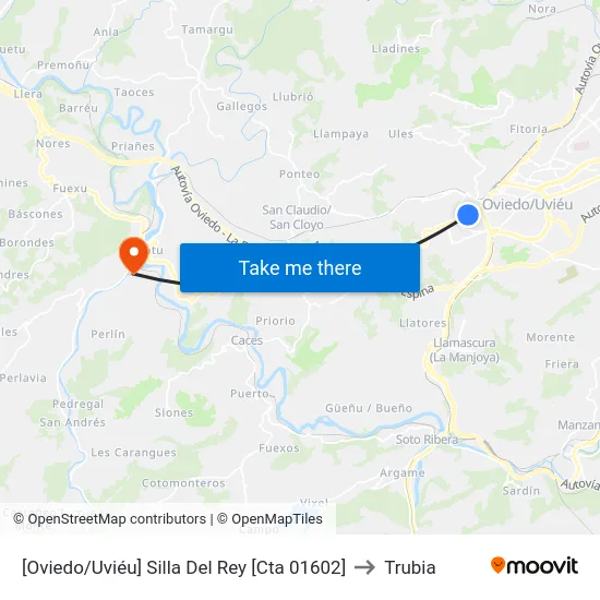 [Oviedo/Uviéu]  Silla Del Rey [Cta 01602] to Trubia map