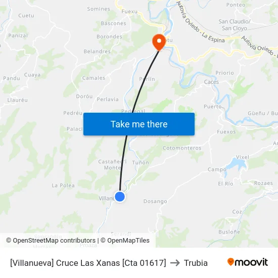 [Villanueva]  Cruce Las Xanas [Cta 01617] to Trubia map