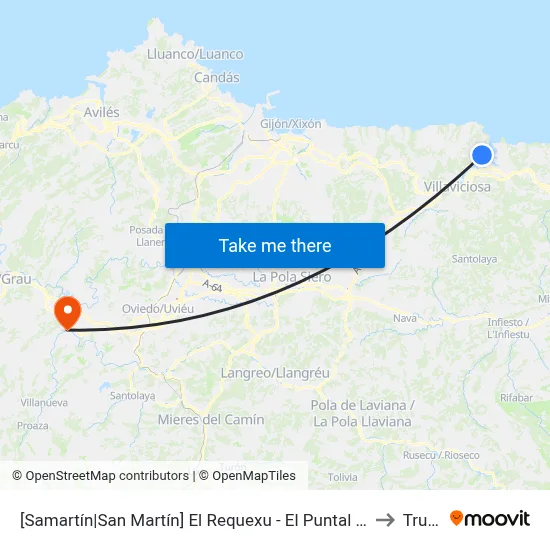 [Samartín|San Martín]  El Requexu - El Puntal [Cta 01844] to Trubia map