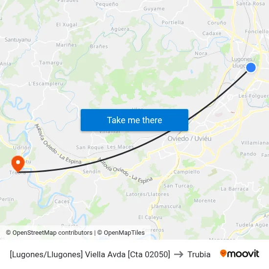 [Lugones/Llugones]  Viella Avda [Cta 02050] to Trubia map