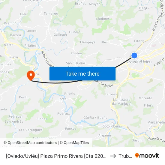 [Oviedo/Uviéu]  Plaza Primo Rivera [Cta 02061] to Trubia map