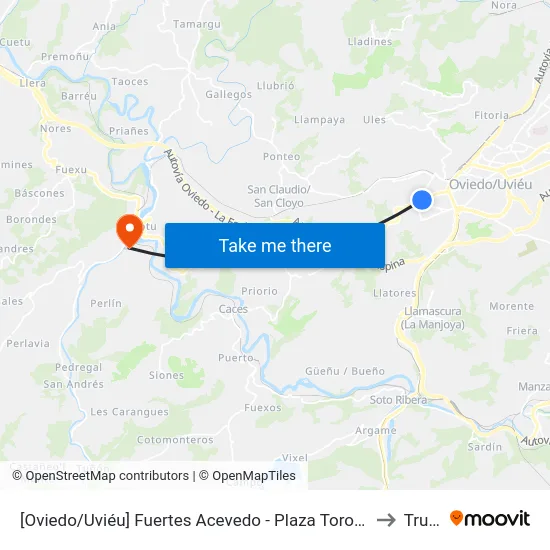 [Oviedo/Uviéu]  Fuertes Acevedo - Plaza Toros [Cta 02062] to Trubia map