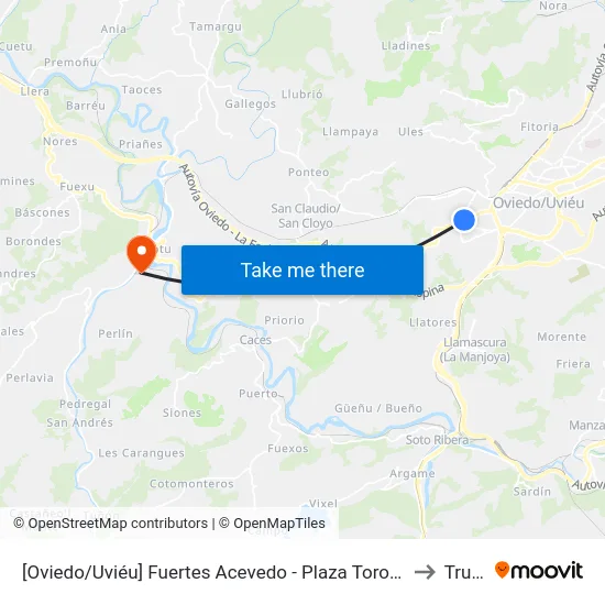 [Oviedo/Uviéu]  Fuertes Acevedo - Plaza Toros [Cta 02064] to Trubia map
