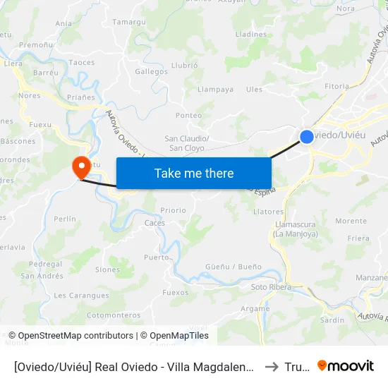 [Oviedo/Uviéu]  Real Oviedo - Villa Magdalena [Cta 02065] to Trubia map