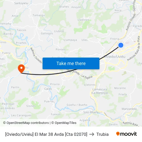 [Oviedo/Uviéu]  El Mar 38 Avda [Cta 02070] to Trubia map