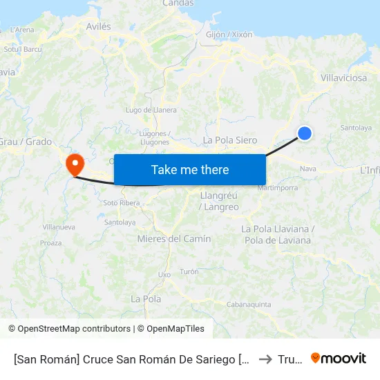 [San Román]  Cruce San Román De Sariego [Cta 02113] to Trubia map