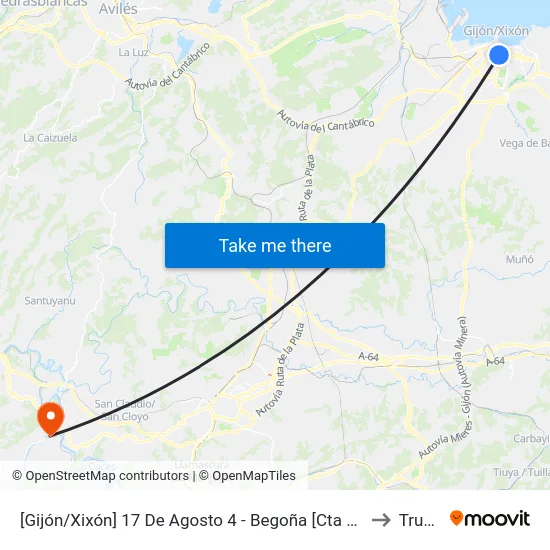 [Gijón/Xixón]  17 De Agosto 4 - Begoña [Cta 02552] to Trubia map