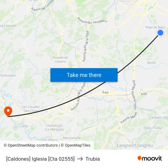 [Caldones]  Iglesia [Cta 02555] to Trubia map