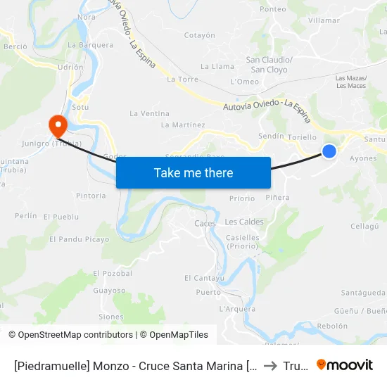 [Piedramuelle]  Monzo - Cruce Santa Marina [Cta 02596] to Trubia map