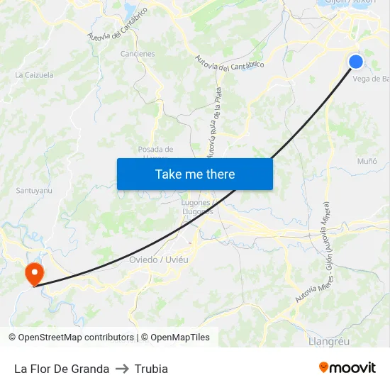 La Flor De Granda to Trubia map