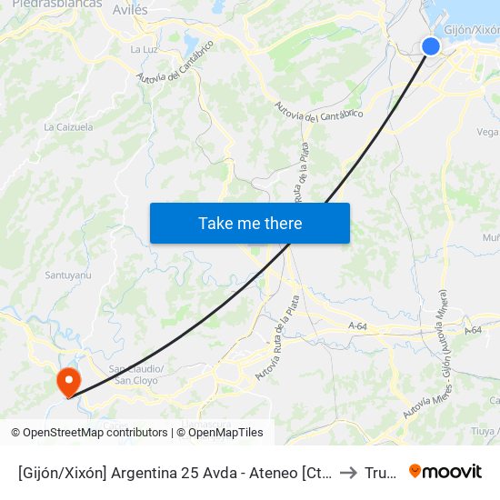 [Gijón/Xixón]  Argentina 25 Avda - Ateneo [Cta 02928] to Trubia map
