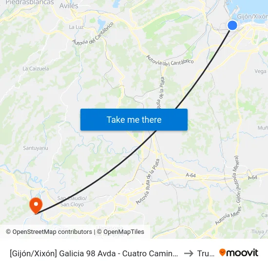 [Gijón/Xixón]  Galicia 98 Avda - Cuatro Caminos [Cta 03061] to Trubia map
