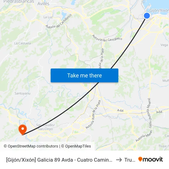 [Gijón/Xixón]  Galicia 89 Avda - Cuatro Caminos [Cta 03068] to Trubia map
