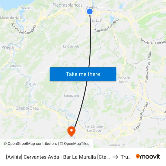 [Avilés]  Cervantes Avda - Bar La Muralla [Cta 03076] to Trubia map