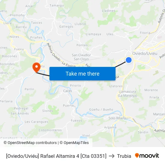 [Oviedo/Uviéu]  Rafael Altamira 4 [Cta 03351] to Trubia map