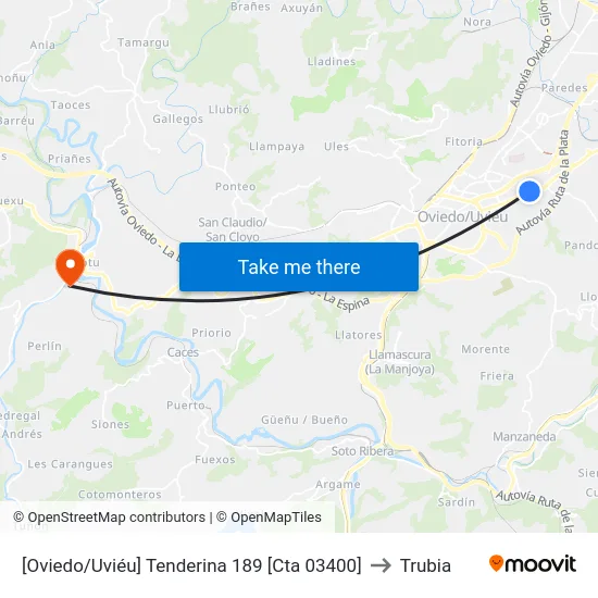 [Oviedo/Uviéu]  Tenderina 189 [Cta 03400] to Trubia map