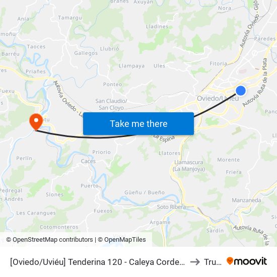 [Oviedo/Uviéu]  Tenderina 120 - Caleya Cordero [Cta 03611] to Trubia map